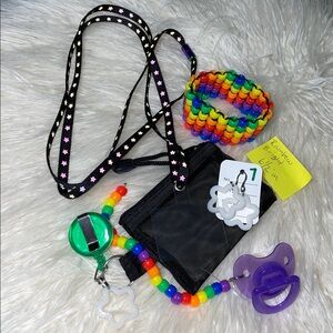 Kandi kid 7pc rave pony bead jewelry Set choker cuff bag earring phone kidcore